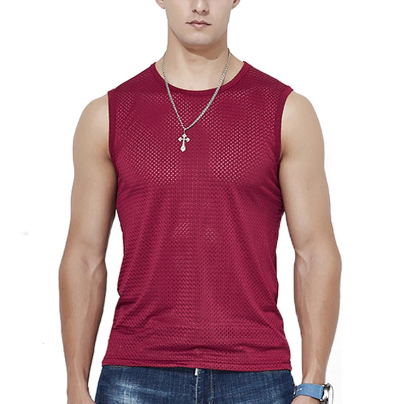 Mens ice silk vest underwear mens transparent shirt fitness net breathable sheet 250409