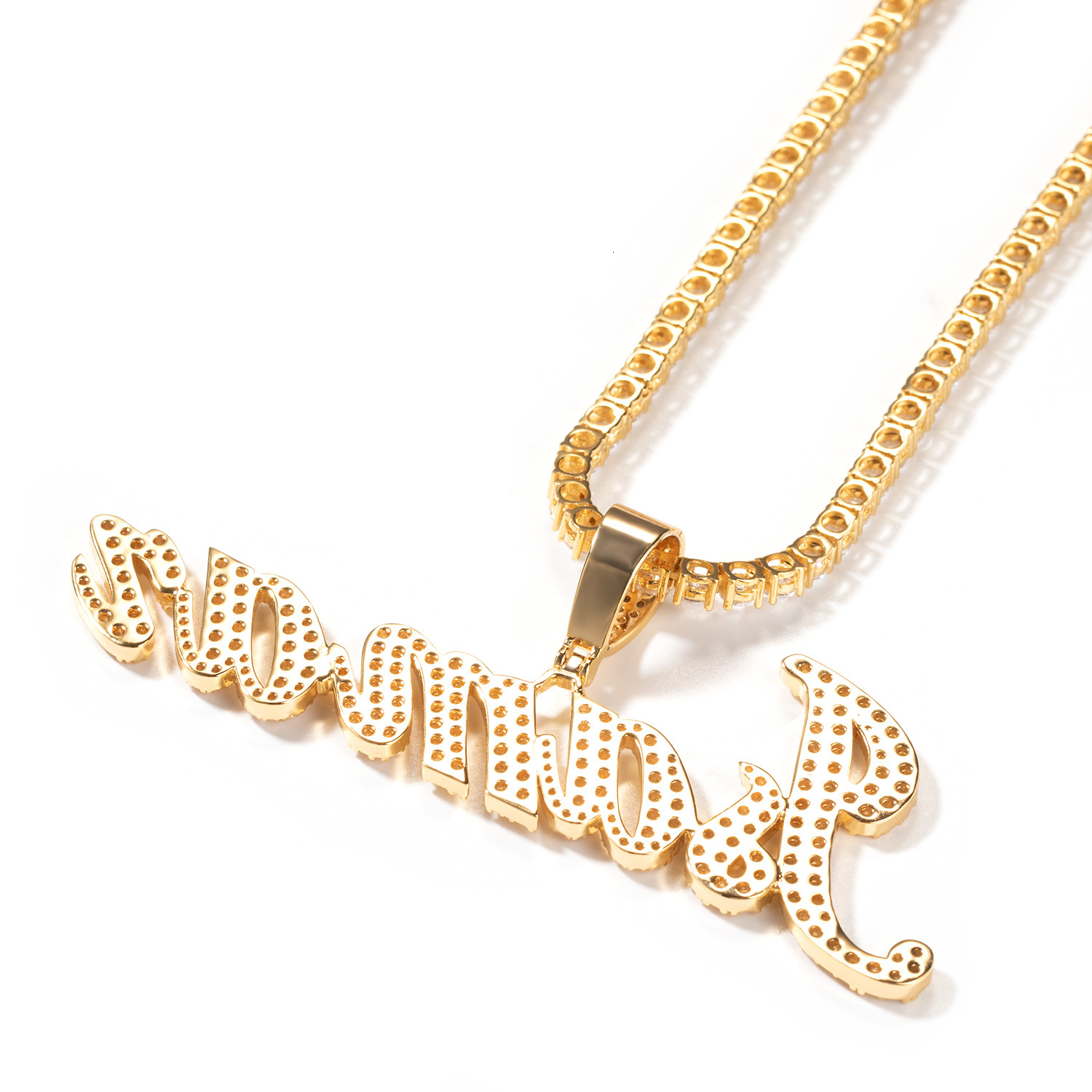 Hip Hop Rap Iced Out Personalized Creative Baby Letter Pendant Necklace Prong With Bling Cubic Zircon 14k Real Gold Street Fashion Jewelry Accessories