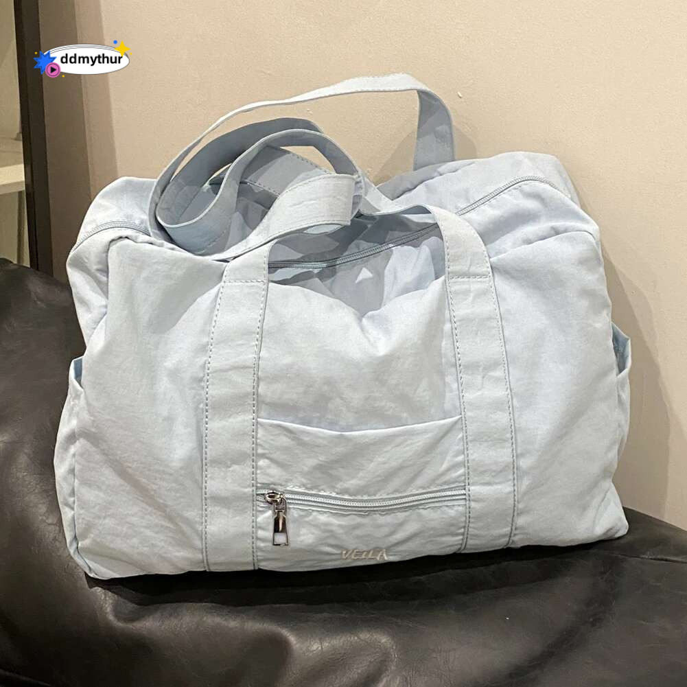 Unisex Shoulder Solid Color Travel Carry-On Multi-Pocket Lightweight Tote Handbag Outdoor Short Trip Bag ddmythur
