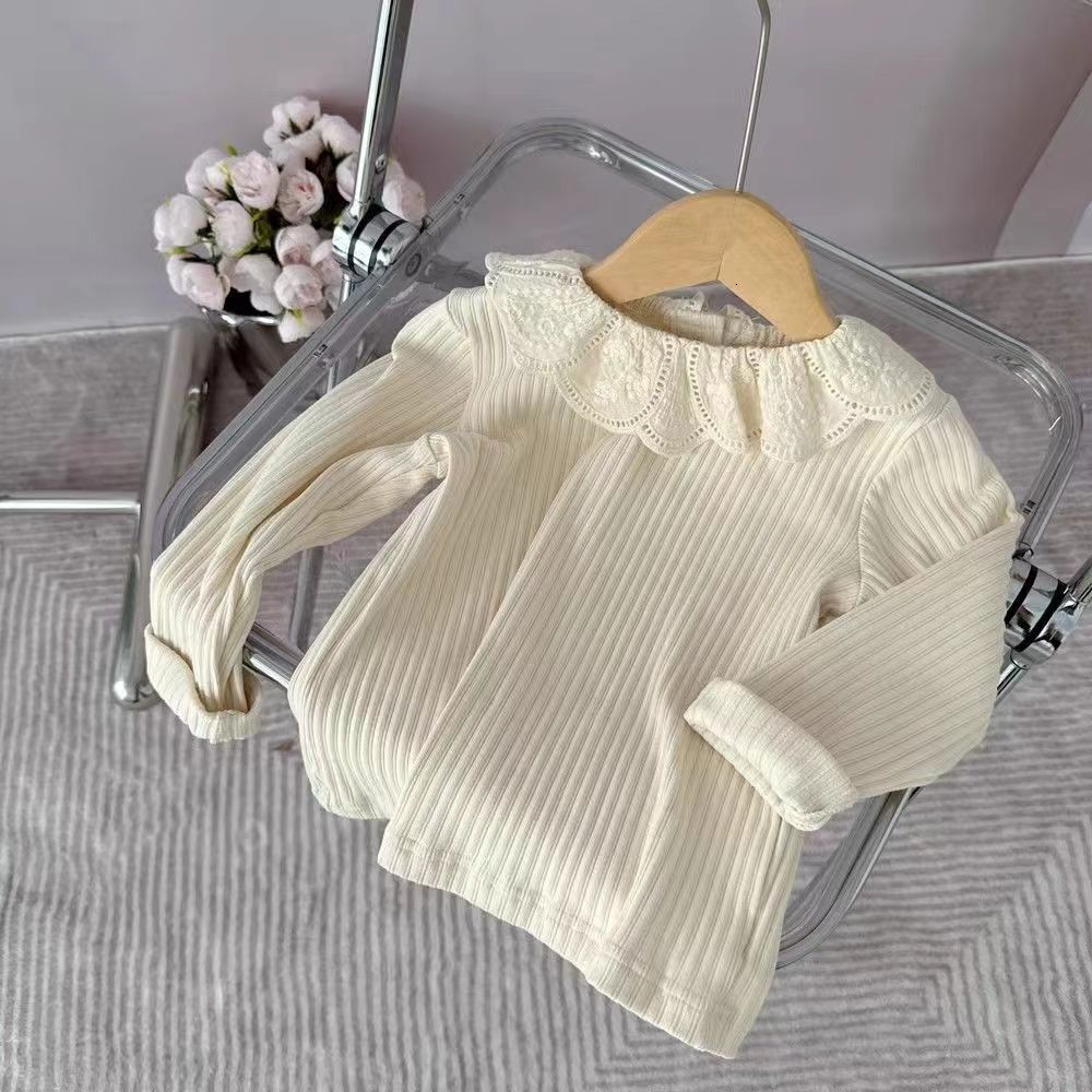 Ddmyshoesvip Spring New Korean Elastic Girls Pit Lace Bottom Shirt Long Sleeve T Shirt Versatile Top