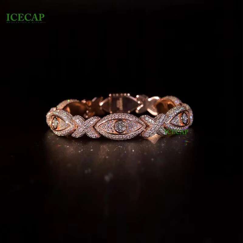 Hot Men Cuban Bracelet Ice Hiphop VVS Moissanite Cuban Link Chain Rose Gold Sterling Silver Eyes Bracelet