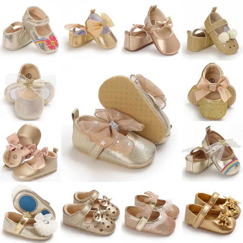 0-18 meters cute spring newborn golden baby shoes with anti slip fabric bottom for girls elegant and breathable casual baby first walking shoes X25040