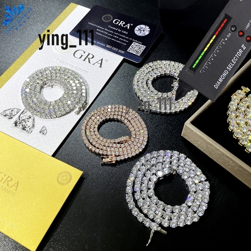 Lowest Price Custom Jewelry Gold Plated 925 Sterling Silver Iced Out 3mm 4mm 5mm D VVS Moissanite Diamond Necklace Tennis Chain