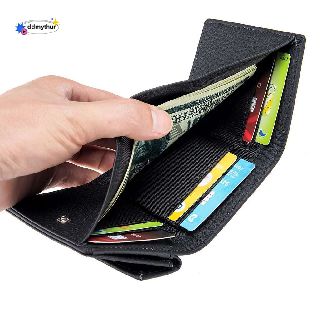Genuine Leather Clutch Short Wallet Bags Cowhide Small Hand Coin Purse Card Holder Key Lipstick Storage Pouch Case For Men Women ddmythur
