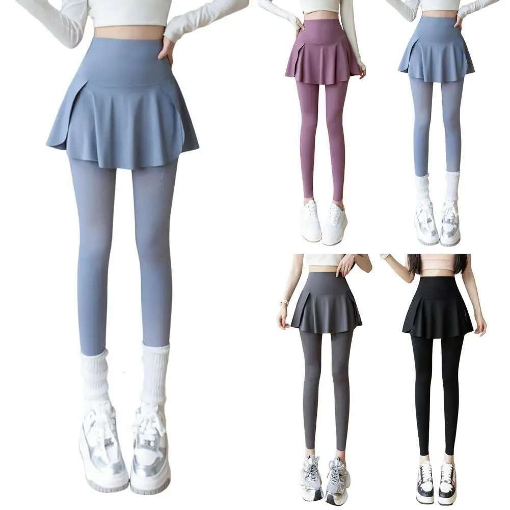 Patchwork Skinny Women Fake Tow-piece Set Skirt Phone Pocket Butt-lifted Seamless Sport Gym Jogging Yoga Pants