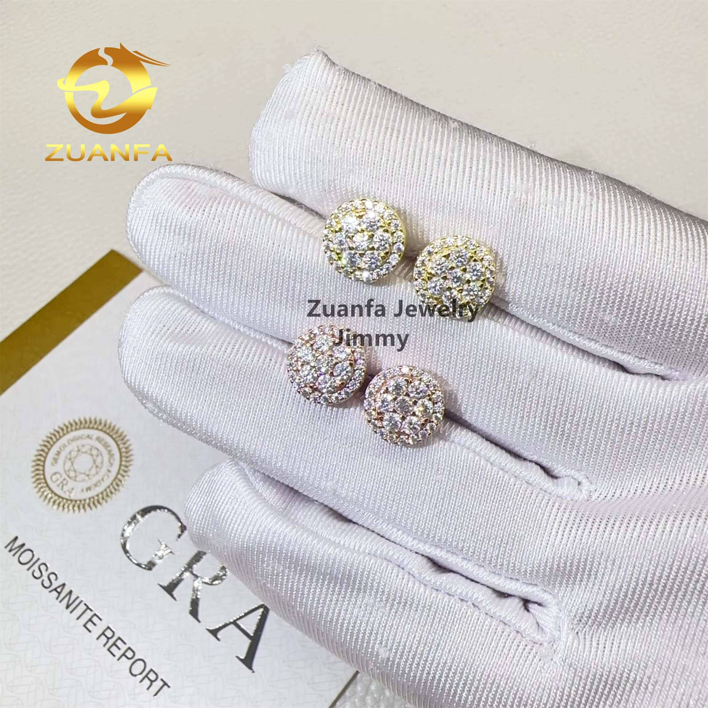 Stylish Luxury Rapper Jewelry in Stock Iced Out Hip Hop Sterling Silver S925 Vvs1 Moissanite Diamond Stud Earrings Men