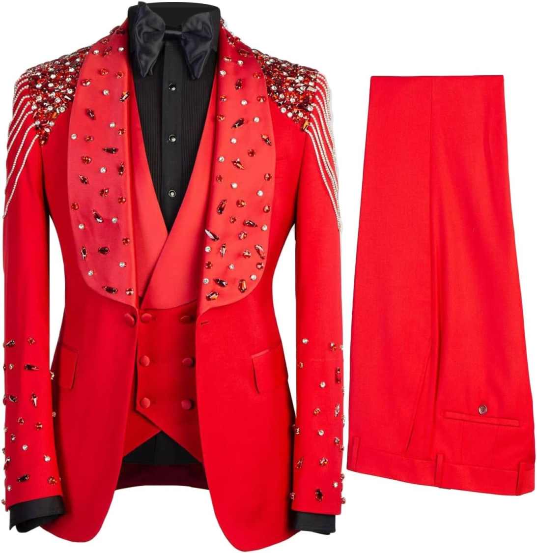 Luxurious Wedding Tuxedos Beading Crystal Men Suit Shawl Lapel 3 Piece Set Jacket Vest Pants One Button Party Suits Customized