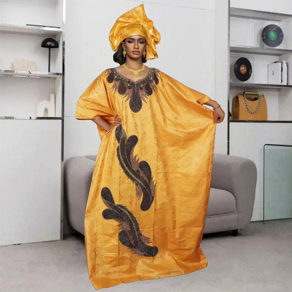 African Womens Dashiki Traditional ed Bazin Dress Ankara Green Robe Nigeria Wedding Evening 250409
