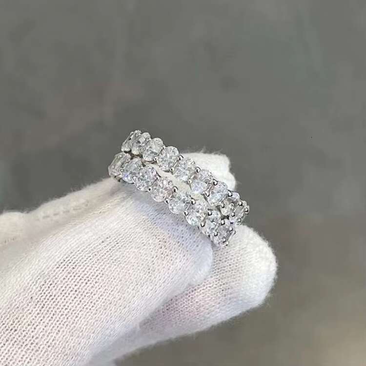 Customized Jewelry 14K/18K Solid Gold Full Circle Diamond Oval Moissanite Eternity Wedding Band Ring for Women