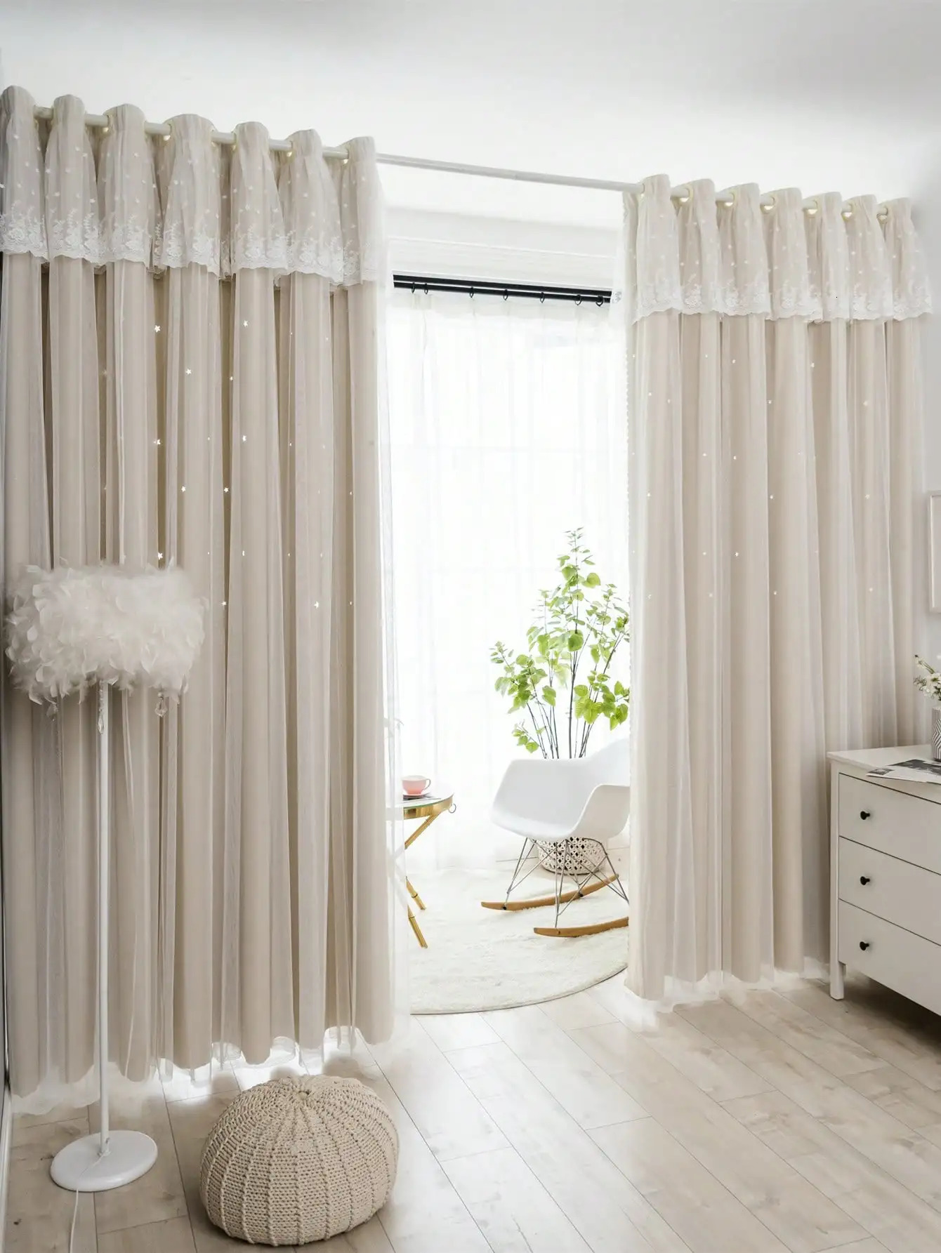 Ins French Light Deluxe Double Layer with Transparent Lace Curtains Suitable for Girls Bedroom Living Room Villa Decoration 250409