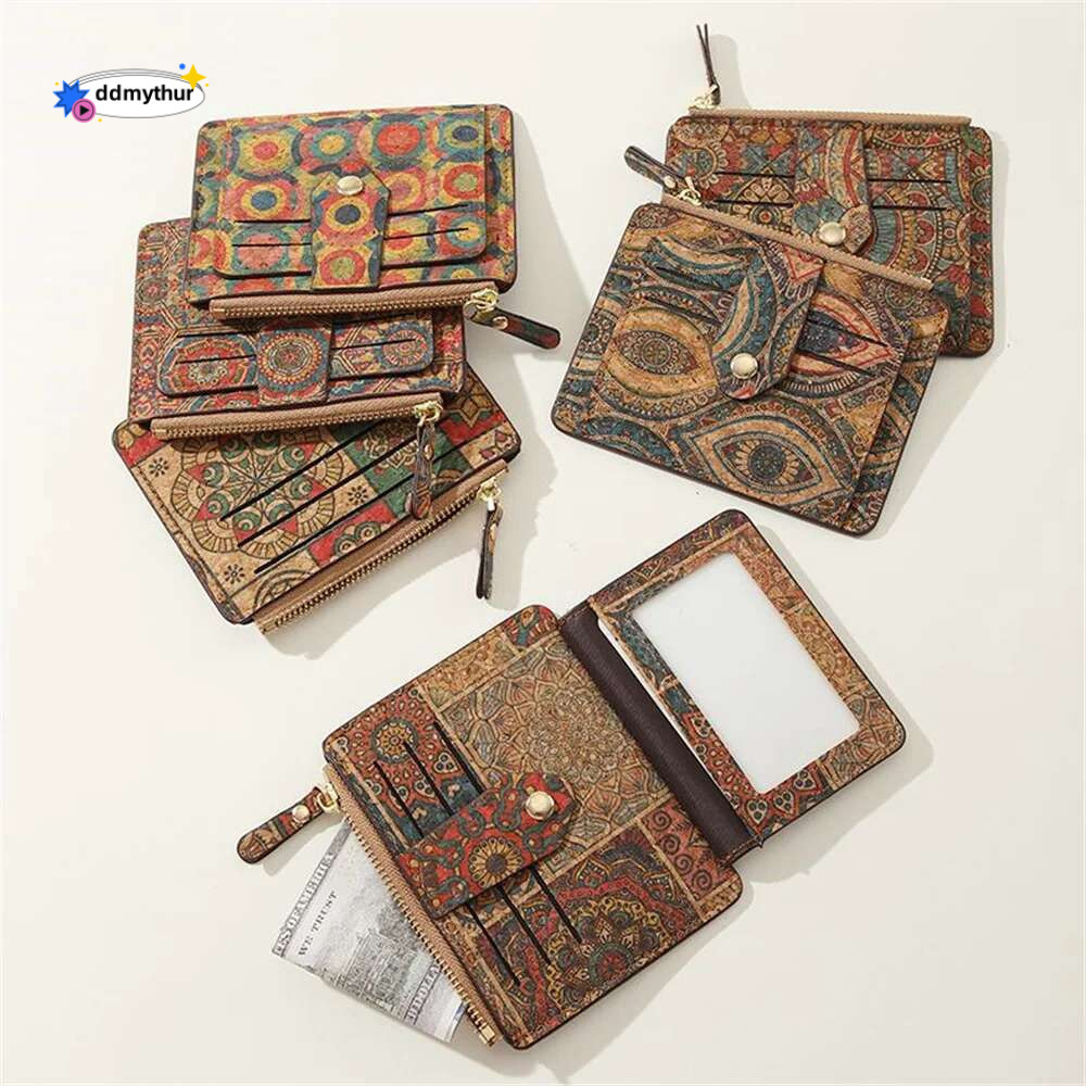 Vintage Cork Holder Men Women Multi-Slot Card Case Ultra Thin Zipper Large Capacity Coin Purse Pocket Small Wallet ddmythur
