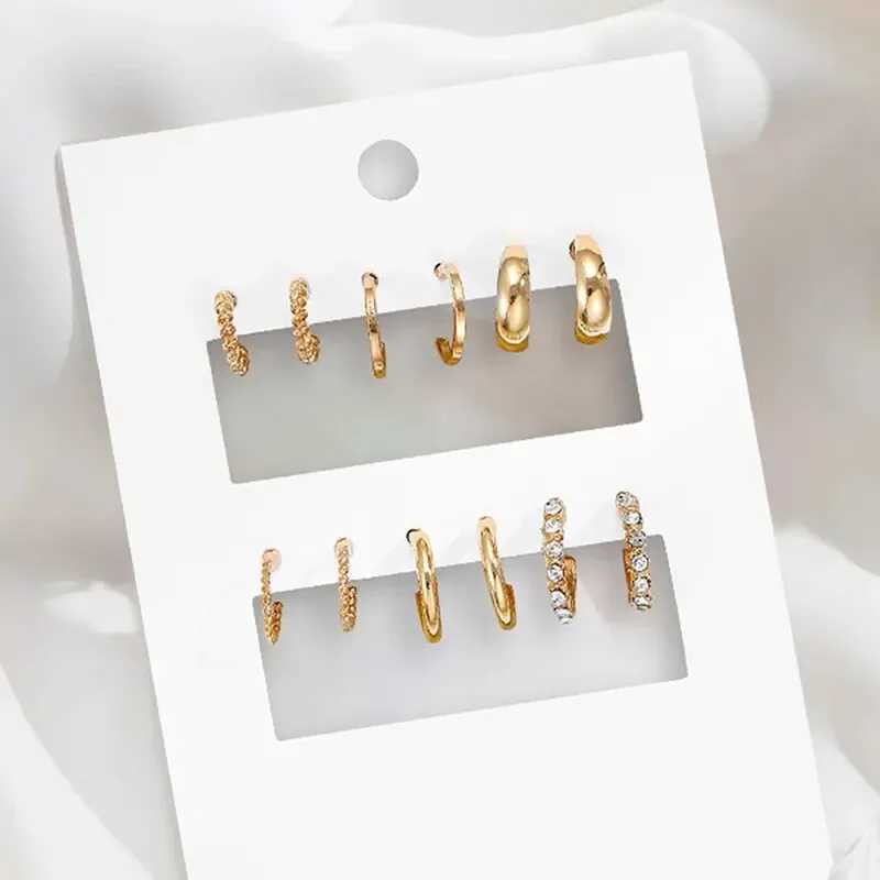 Gold Color Vintage Circle Hoop Earrings for Women Simple Fashion Geometric Zircon Earring Set New Trendy Jewelry Party Gifts Z250408