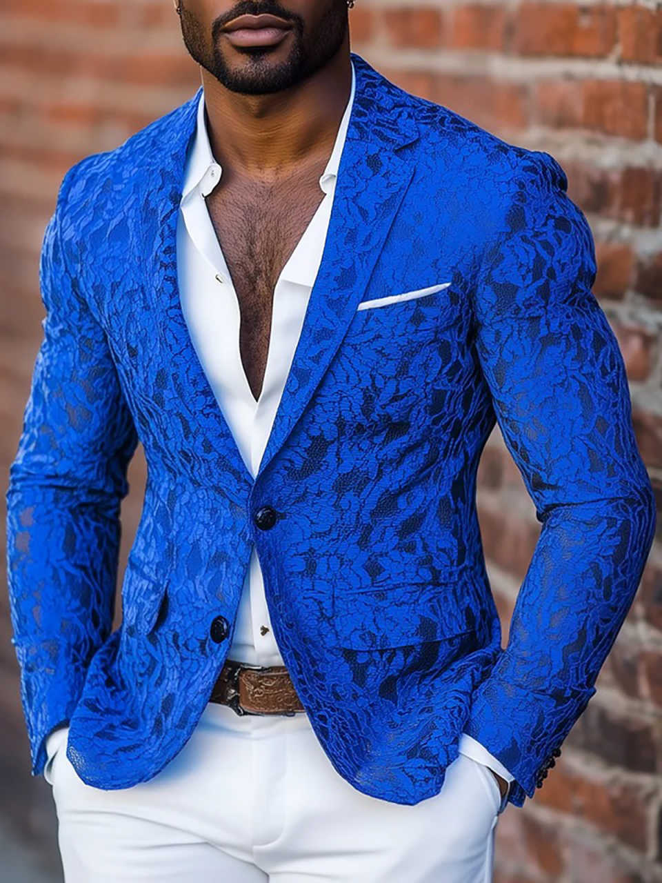 Royal Blue Mens Tuxedos Jacquard Formal Party Birthday Groom Wear Customized Cosplay Outfits One Jacket