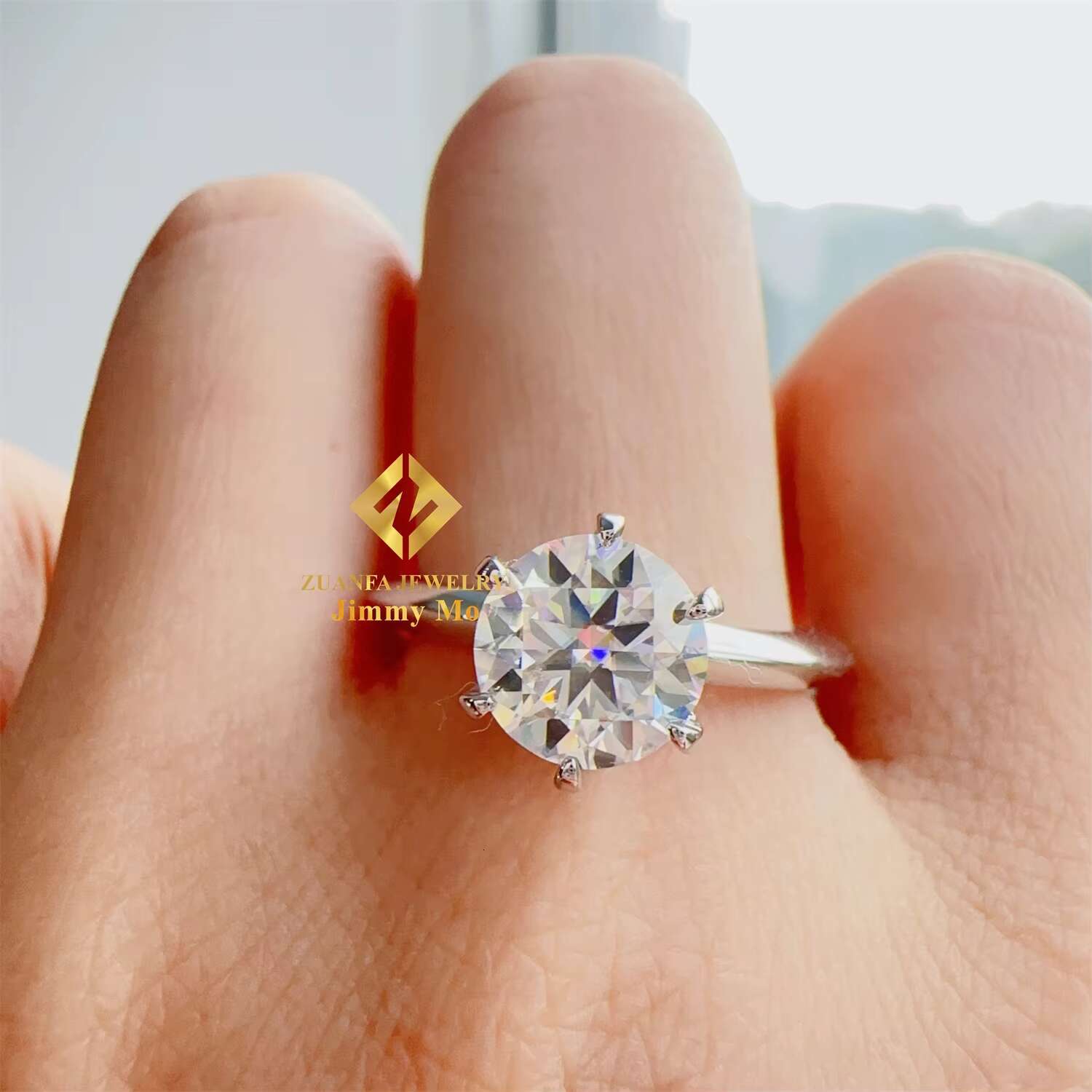 GRA Certificates Classic Style White Gold Plated 925 Solid Silver 1ct 2ct VVS1 Moissanite Diamond Engagement Ring