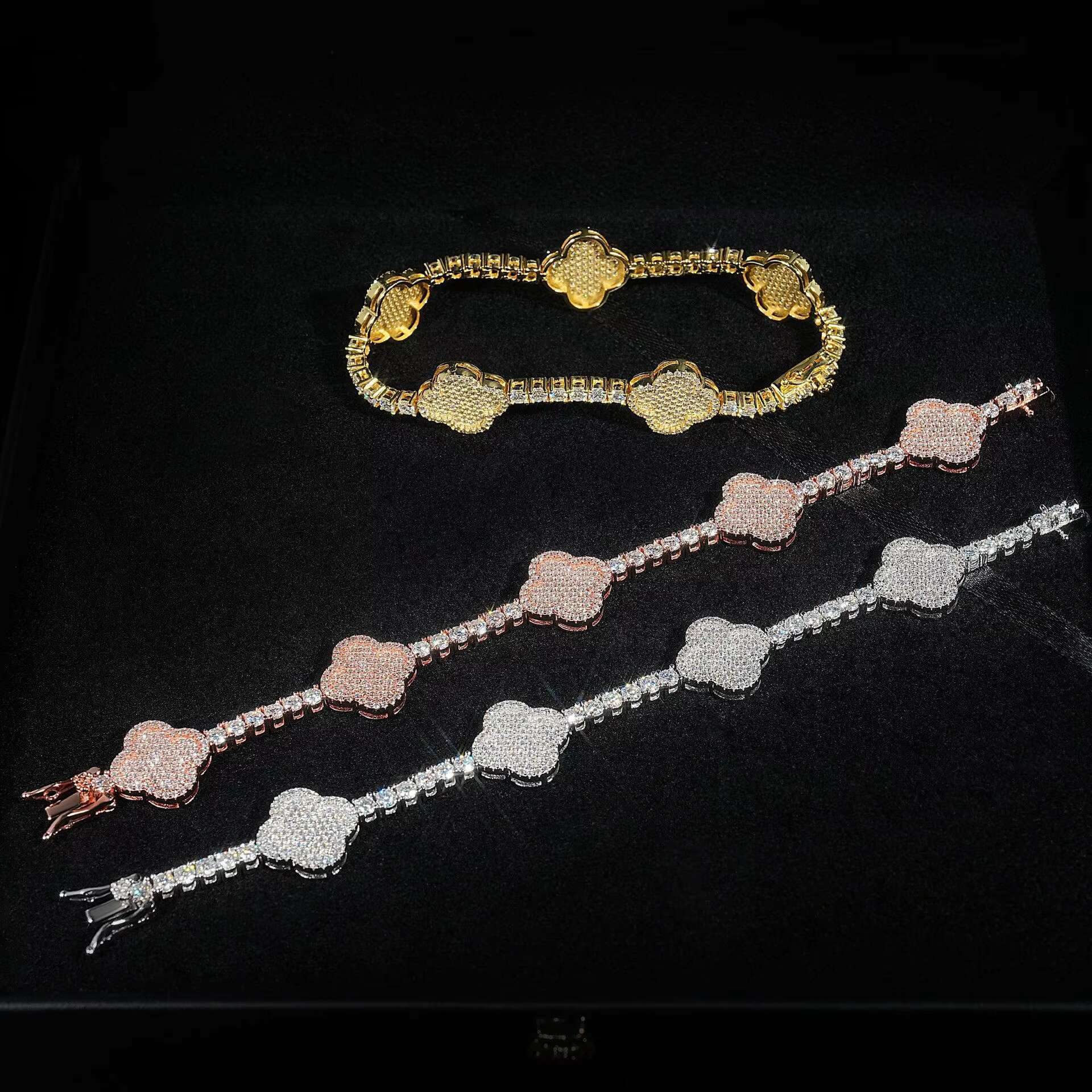 925 Sterling Silver Luxury Tennis Bracelet New GRA Certified Moissanite 3mm/4mm Elegant Clover Bangles