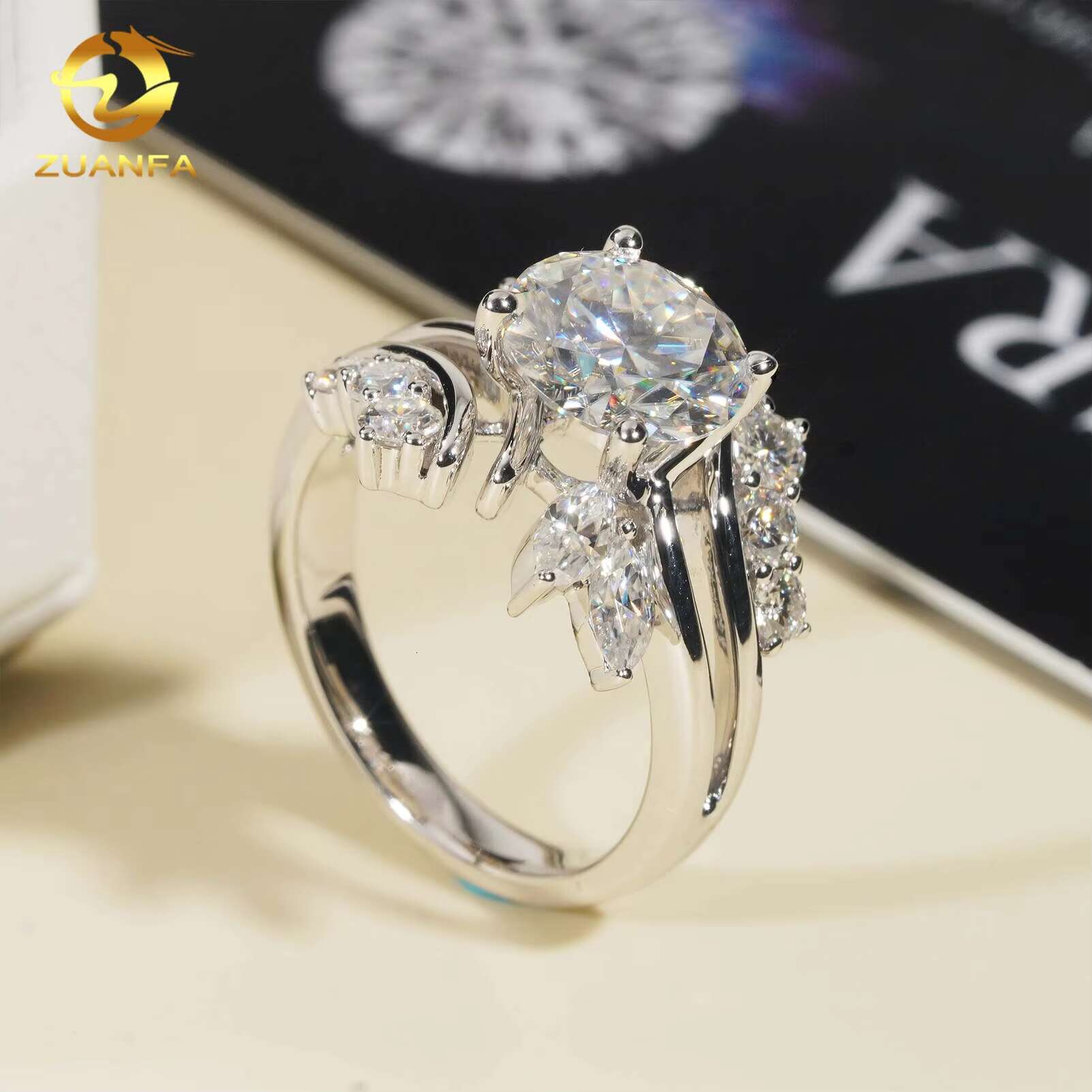 Luxury Special Custom Pass Diamond Tester 2ct Main Stone 14k White Gold Moissanite Engagement Ring