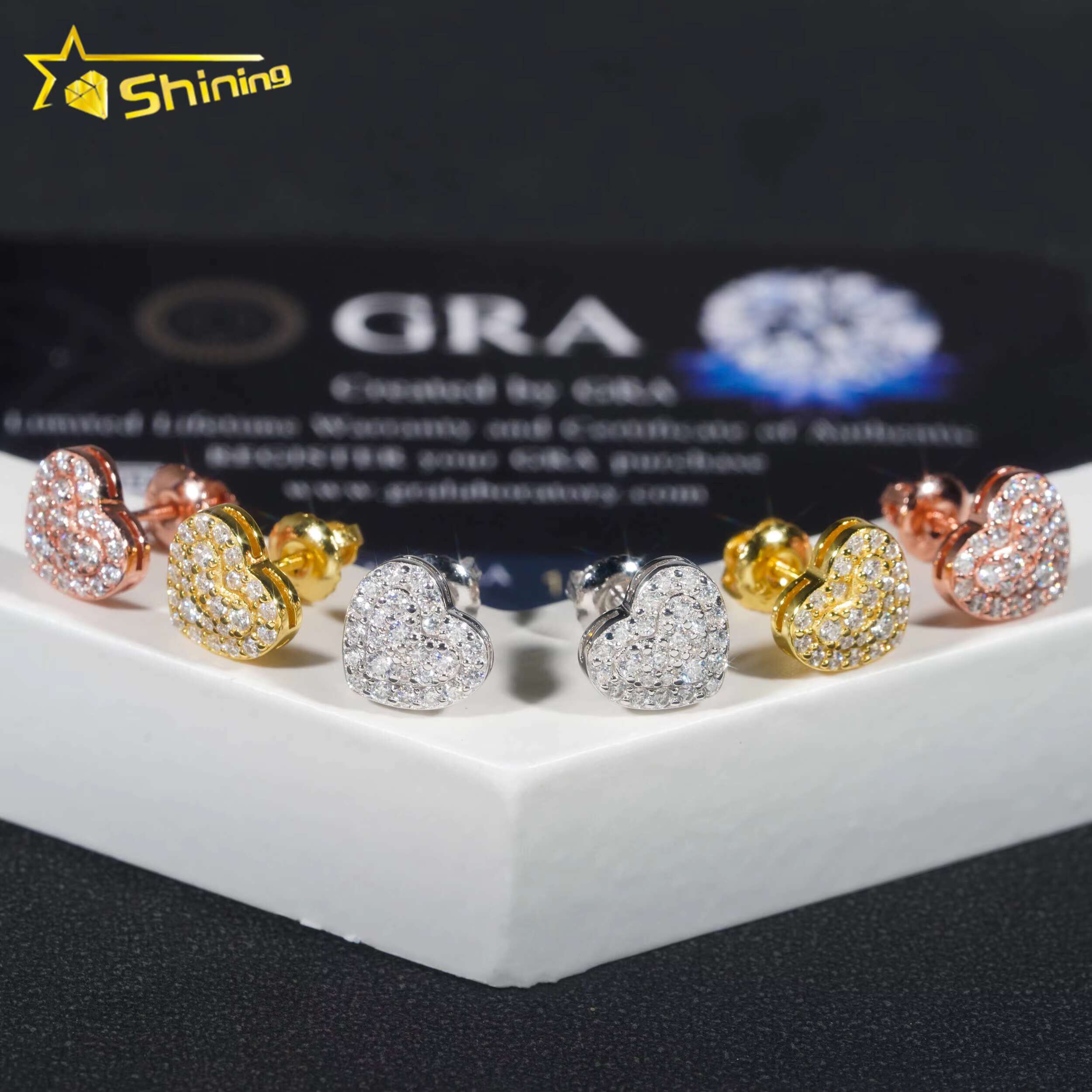 New Stock Hear Stud Earring Fine Jewelry Gold Plated 925 Sterling Silver Iced Out VVS Diamond Hip Hop Moissanite Earrings