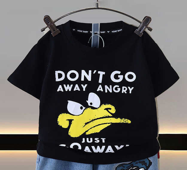 Disney Boys set childrens street bombing short sleeved T-shirt 2024 new style trendy denim shorts for boys and babies in summerXJ250409