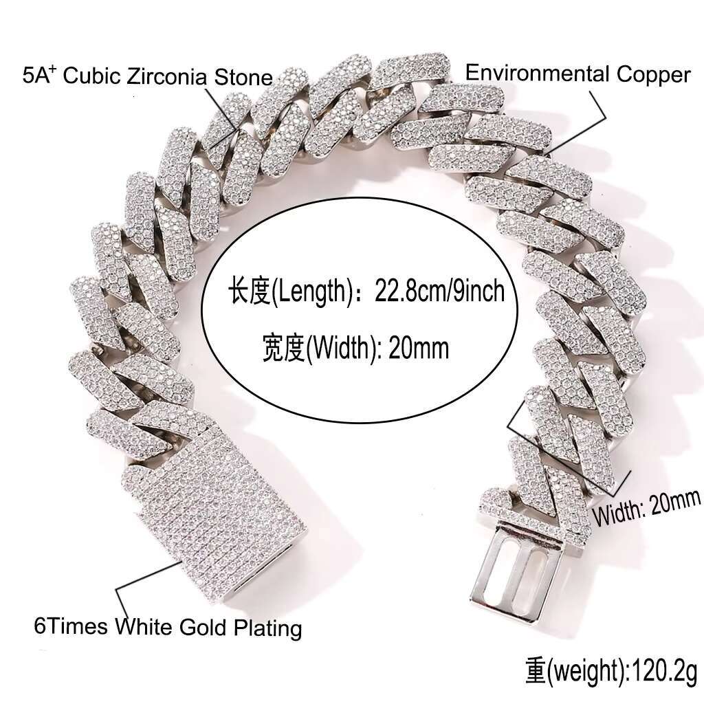 BES Luxury Trend Hip Hop Iced Out Cubic Zircon Solid Bracelet 20mm Cuban Chain Bracelet Fashion Men Women Gold Plated Bracelet