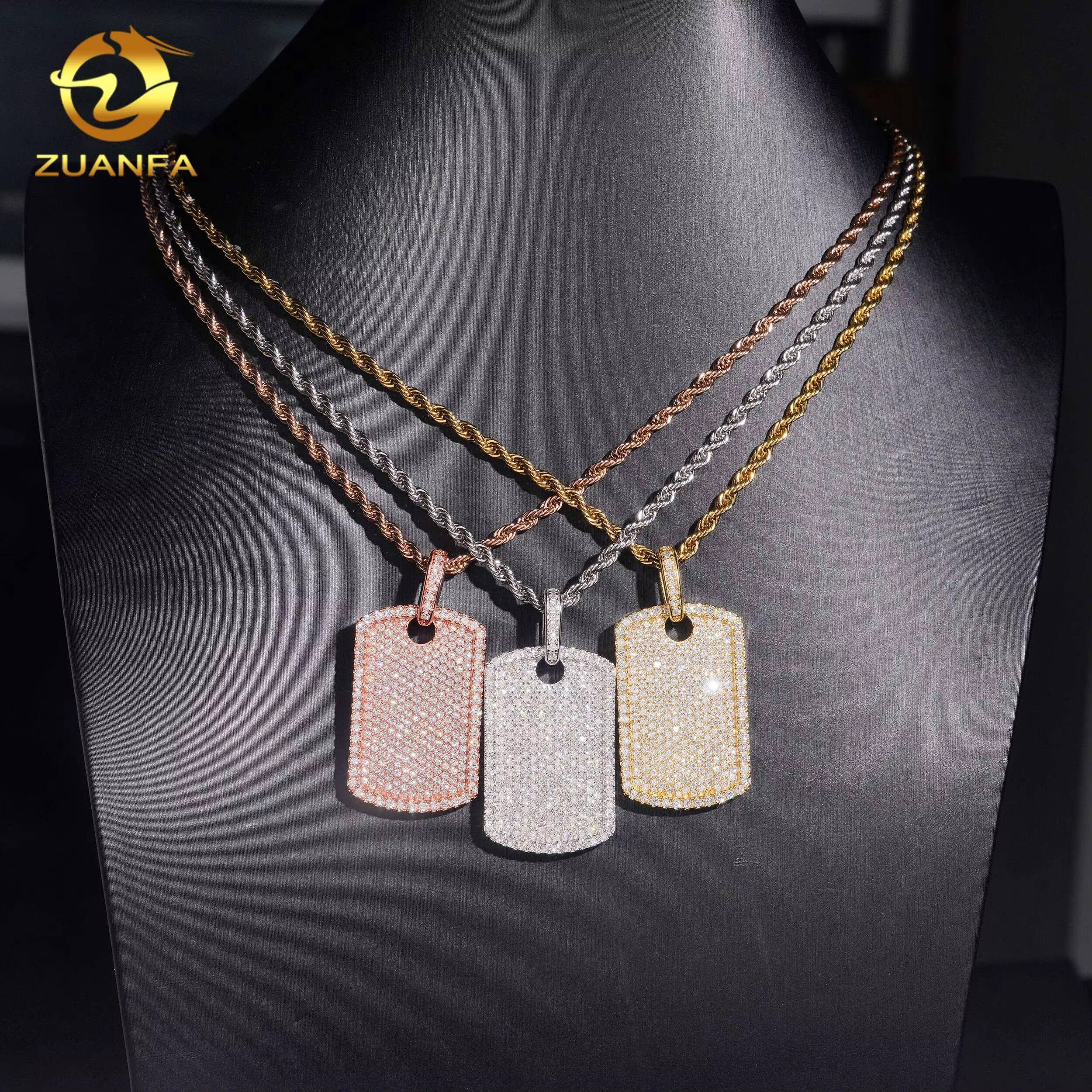 Ready to Ship Custom Hip Hop Moissanite Jewelry Pendant 925 Sterling Silver Iced Out VVS Moissanite Diamond Dog Tag Pendant