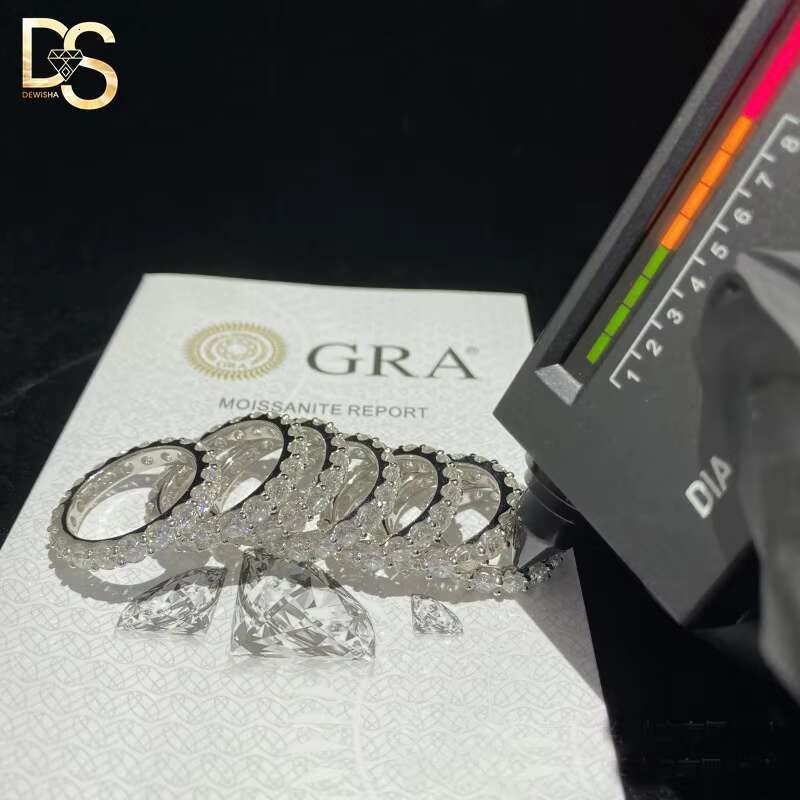 Wholesale Custom Wedding Jewelry White Gold Plated 925 Sterling Silver VVS Moissanite Iced Out Tennis Ring