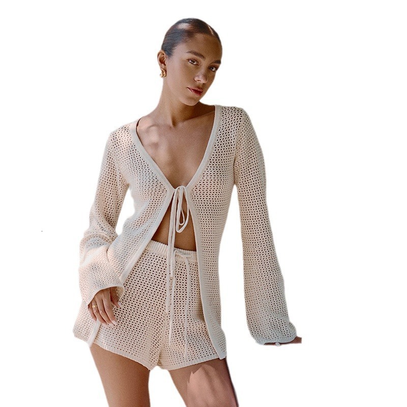 2024 Autumn New Beach Womens Solid Color Sexy Knitted Beach Bikini Swimsuit Womens Dress
