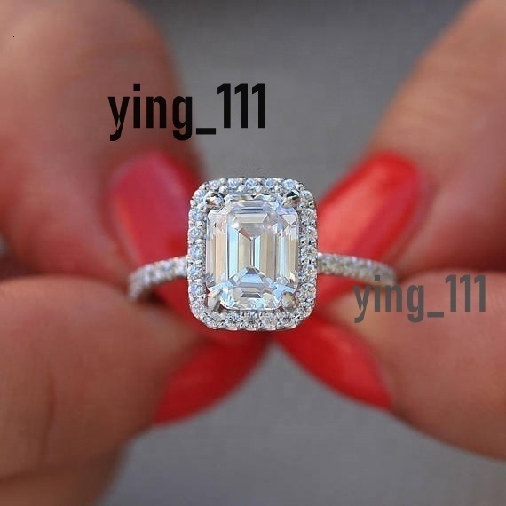 GRA 7x9mm 3carat Colorless Emerald Cut Moissanite Diamond 14k Au585 Real Solid White Gold Halo Engagement Ring Jewelry