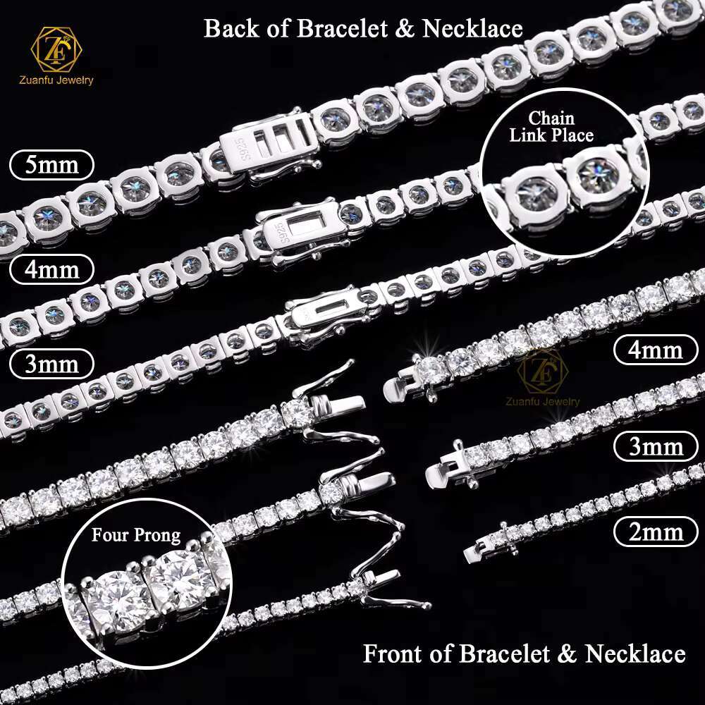 Hip Hop Iced Out D Color White Vvs 925 Sterling Silver 3mm 4mm Moissanite Diamond Tennis Chain Necklace