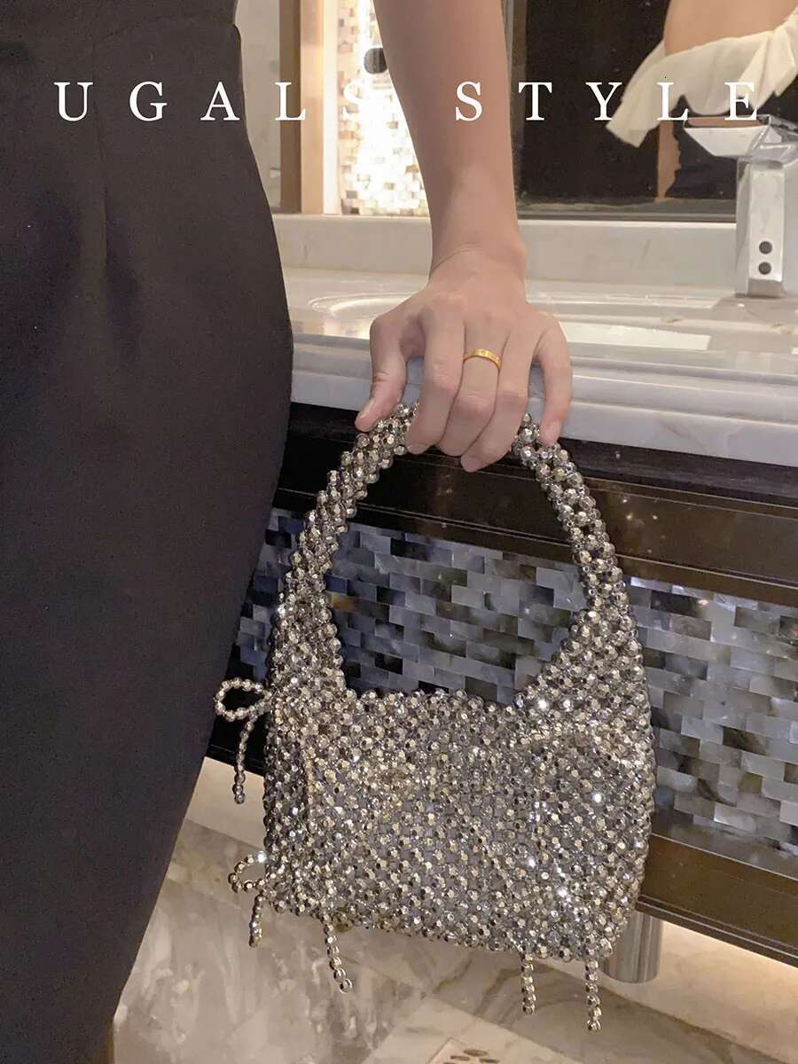 Pearl Bucket Handbag Shoulder Glitter Acryli Beads Clutch Purse Beading Evening Wedding Party Shopping Bag