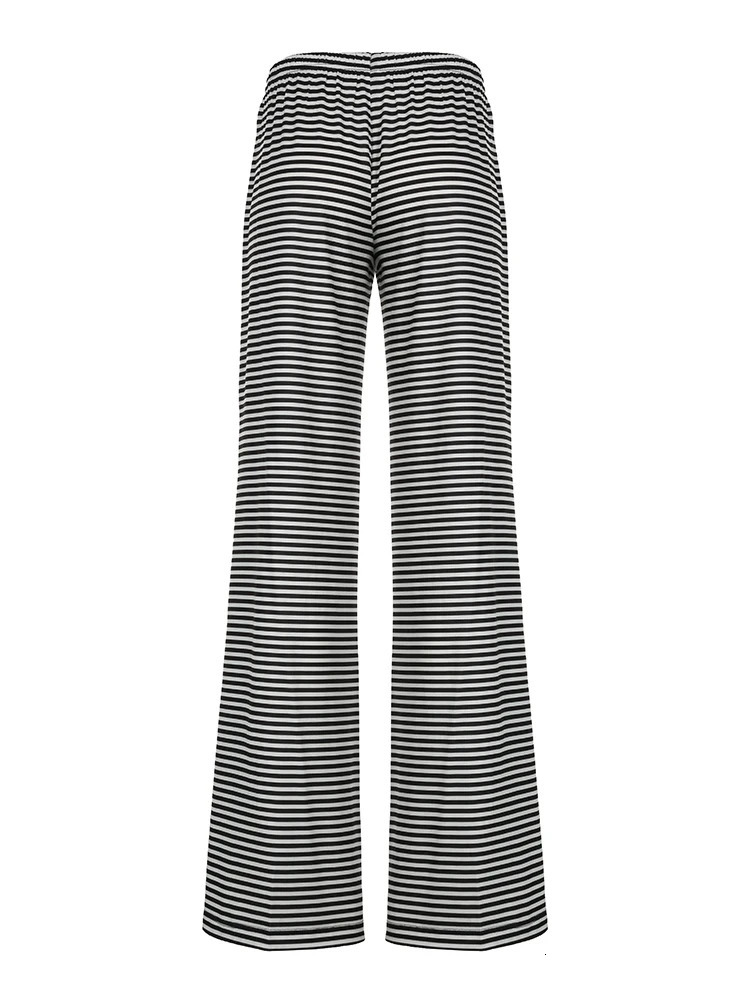 Rockmore Fashion Low Waist Pants Women Fall Casual Streetwear Y2K Striped Print Wide Leg Trouser Baggy Female Straight Pant 250409