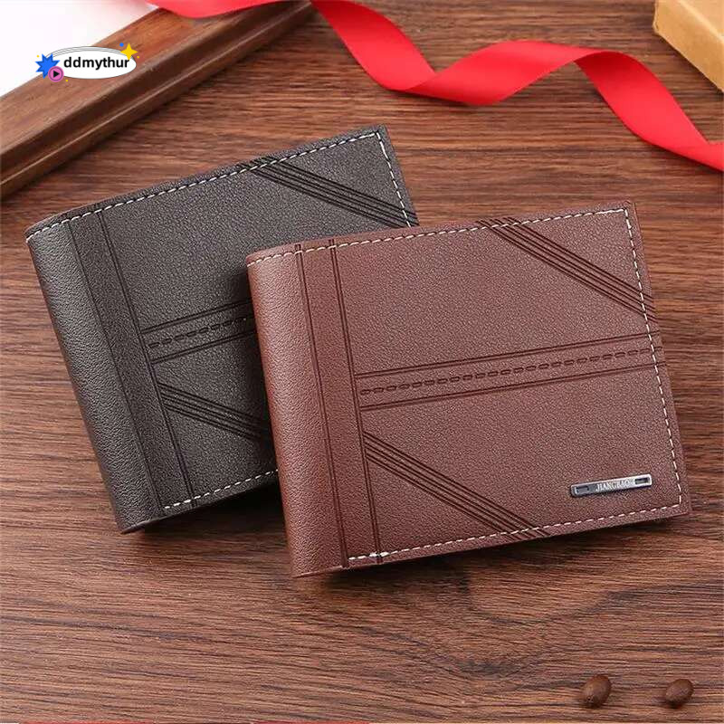 Men's Short Youth Fashion Emed Horizontal Soft Leather Clip Large Capacity Multi Card Wallet ddmythur