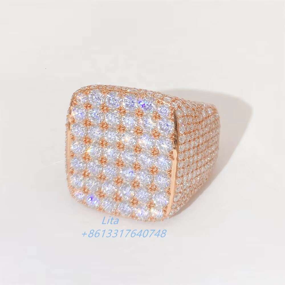 New Arrival Hiphop Gold Plated Silver 925 Vvs Moissanite Mens Custom Fully Iced Out Diamond Rings
