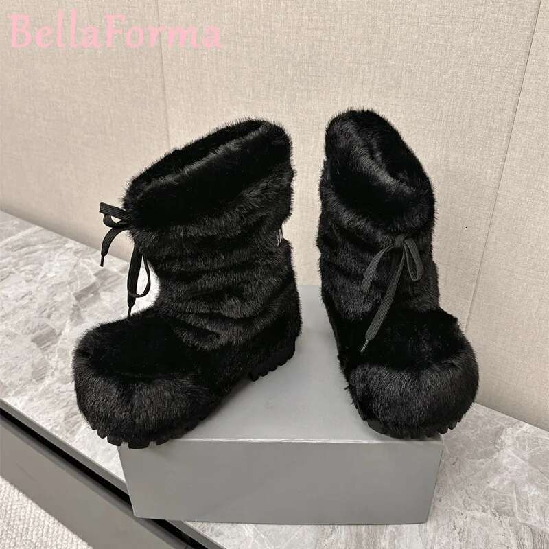 Couple Big Head Snow Boot Casual Classic Simple Fashion Novelty Patchwork Fabric Round Toe Thick Bottom Large Size Ski