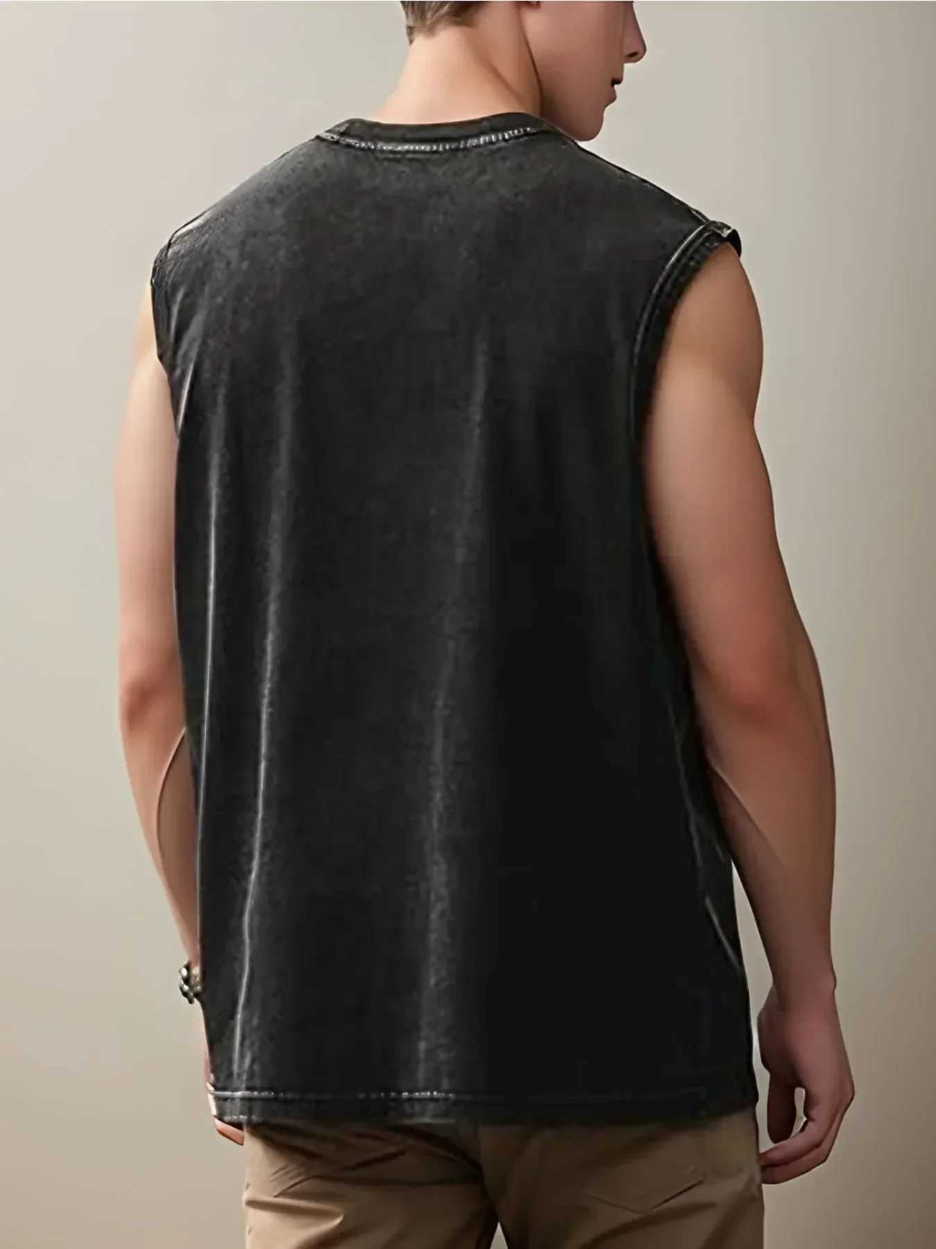 Mens Gothic printed vest washed cotton sleeveless fashionable shirt suitable for indoor and outdoor wear casual street styleXJ250409