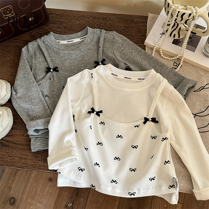 Ddmyshoesvip Girls Bottom Shirt Baby Girl S T Shirt And Autumn New Style Fake Two Piece Top Long Sleeved Children S Clothing Spring Trend