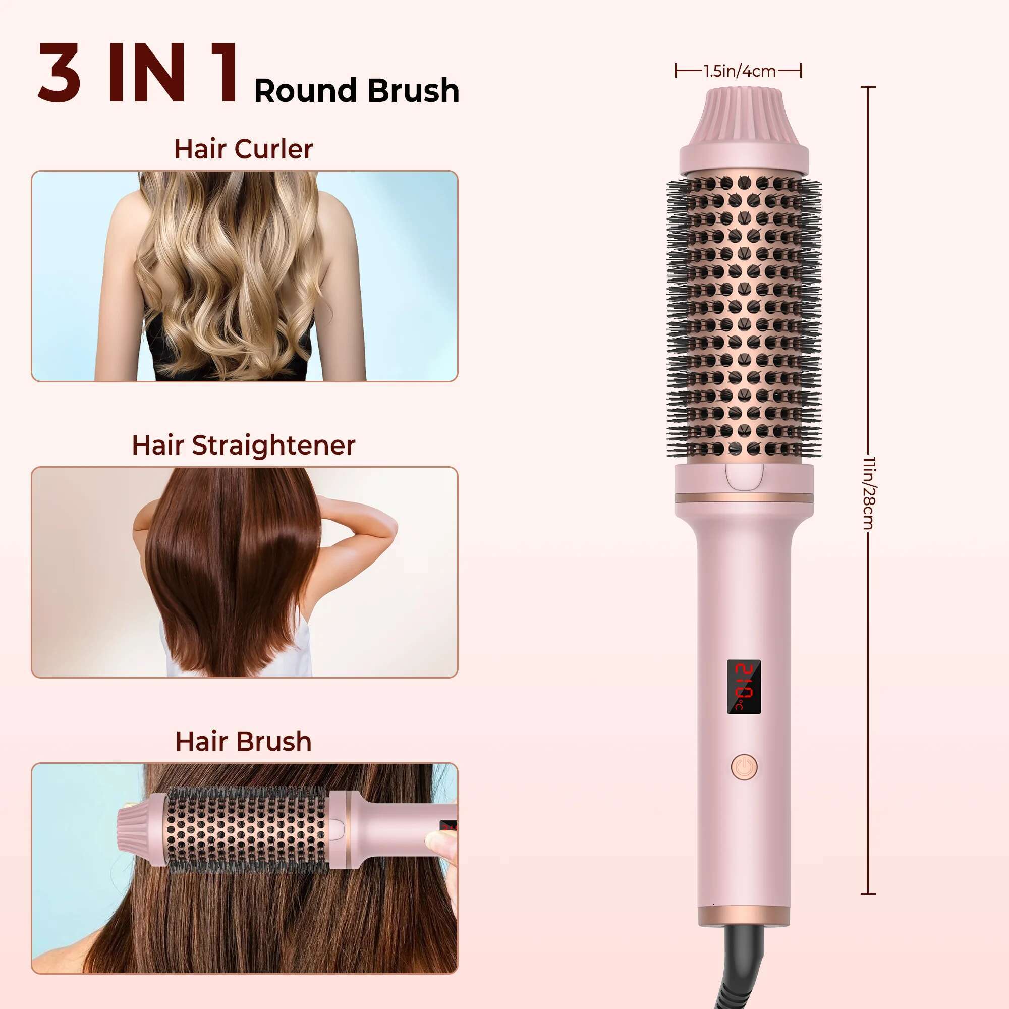1.5 Inch Curg Iron Ceramic Thermal Heated Round Heating Brush Electric Hair Curler Comb