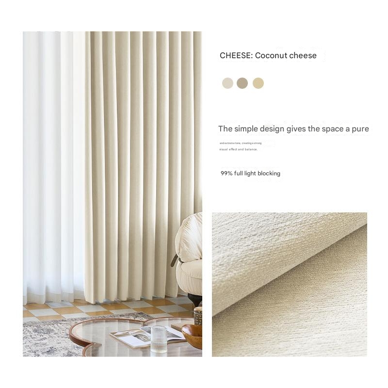 A948 Japanese style full blackout curtain thickened living room bedroom bay window macaron fabric balcony light luxury cotton linen chenille