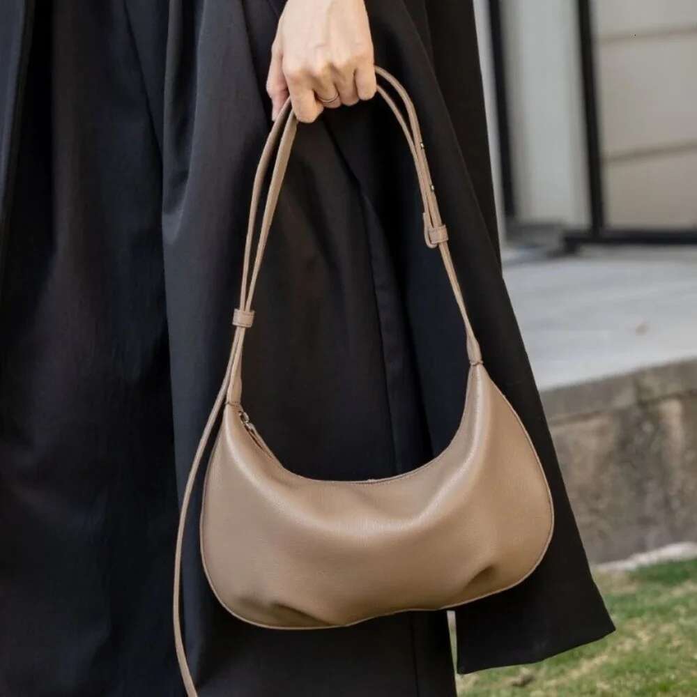 Vintage Natural Cowhide Women Shoulder Bag Soft Simple Calf Leather Female Hobo Multiple Compartments Handbag Kakhi