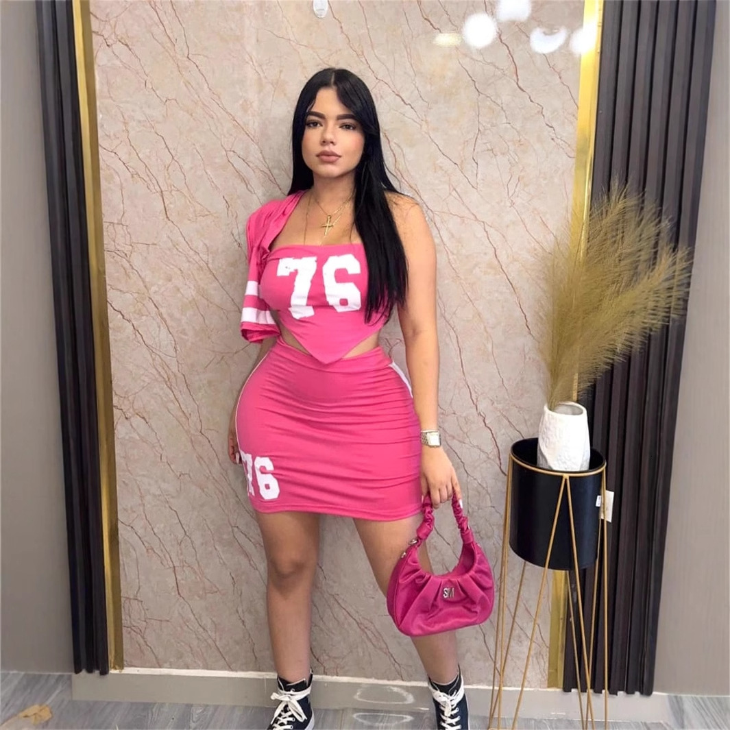 2025S Designer Women Set Spring Summer New S Clothing Personalized Printed Strapless Shawl With Exposed Navel Top Hip Hing Short Skirt Set For Women