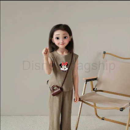 Disney 2025 Summer New Baby Girl Ice Silk Sleeveless Set Fashionable and Stylish Cute Cartoon Two Piece Set for Small and Medium sized ChildrenXJ25040