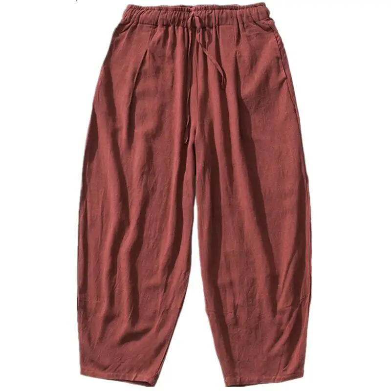 Large Size 6XL 7XL Mens Wide Leg Pants Cotton Linen Loose Harem Pants Summer Trousers Male Loose Pants Drawstring men clothing 250408