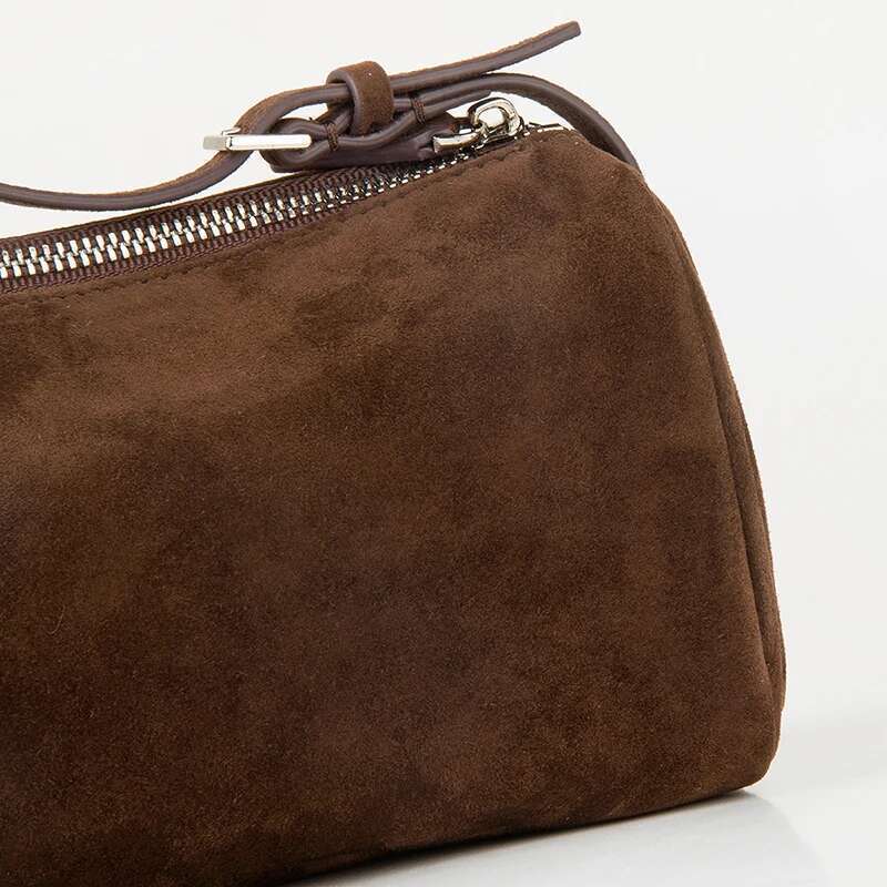 Donna-In First Layer Suede Handbag For Women Sheepskin Genuine Leather With Shoulder Strap Bag Mini Square Pen Container Shape