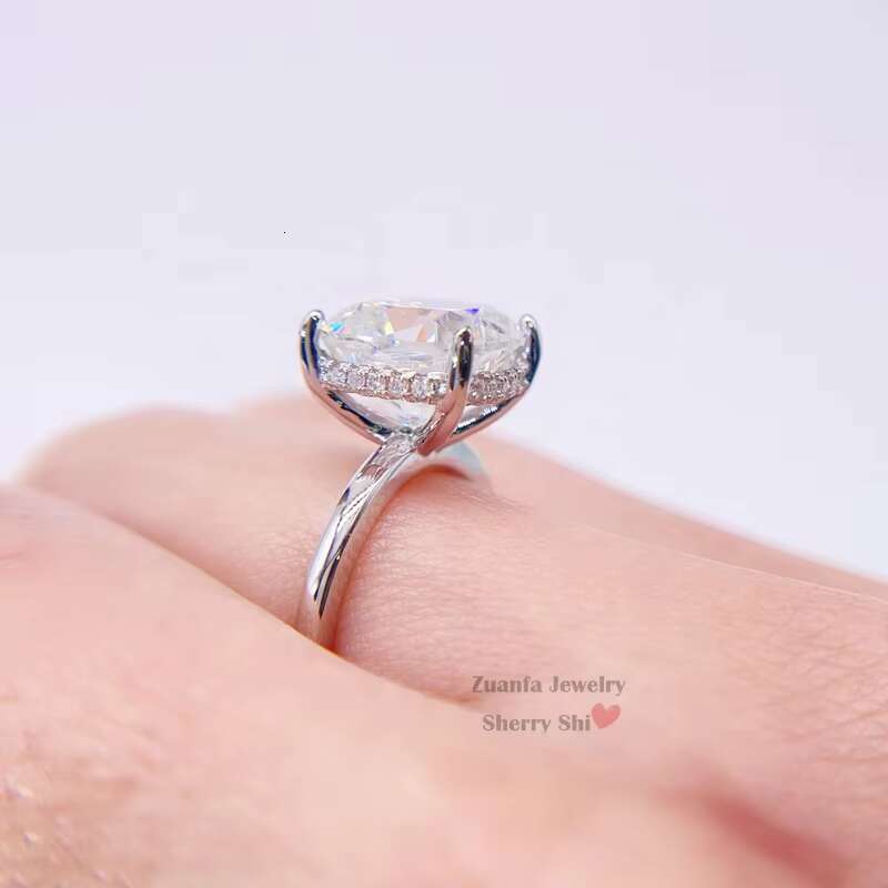 Stylish Drop Shipping Solid Silver White Gold 5.2 CT VVS Cushion Cut Diamond Moissanite Wedding RIng