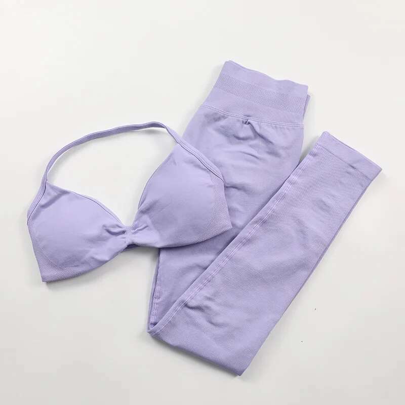 Impact Seamless Yoga Set Women 2 Pcs Scrunch Leggings Rouched Halter Sports Bra Workout Clothes Woman Gym Suit