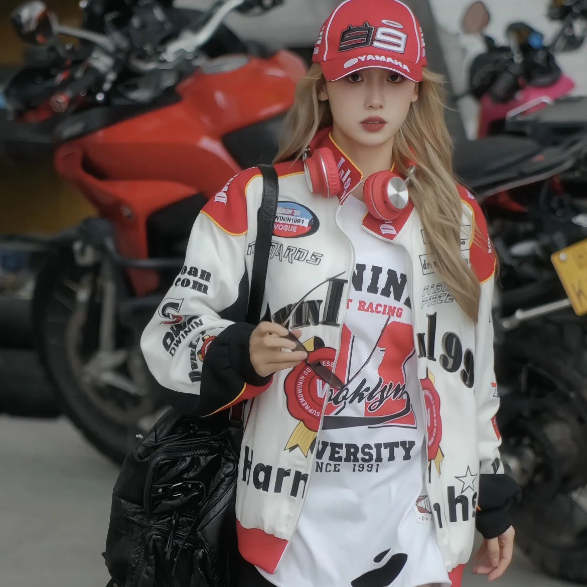 Motorcycle Racing Set for Female Couple Spring and Autumn Cycling American Hip Hop Jacket Thin Baseball Shirt 250409