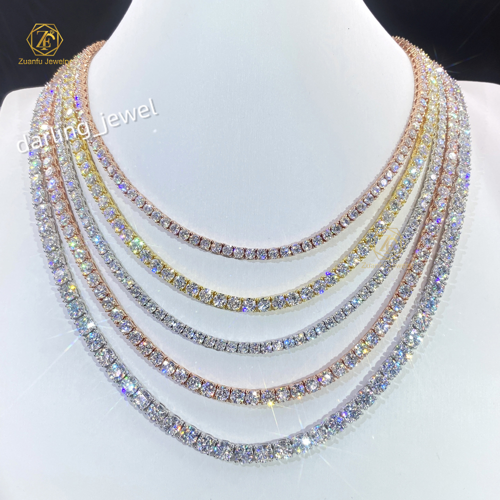 Hiphop Wholesale Custom 925 Silver Moissanite Prong Yellow Gold Rose Gold Plated 18in 20in 2mm 3mm 4mm 5mm 6.5mm Tennis Chain
