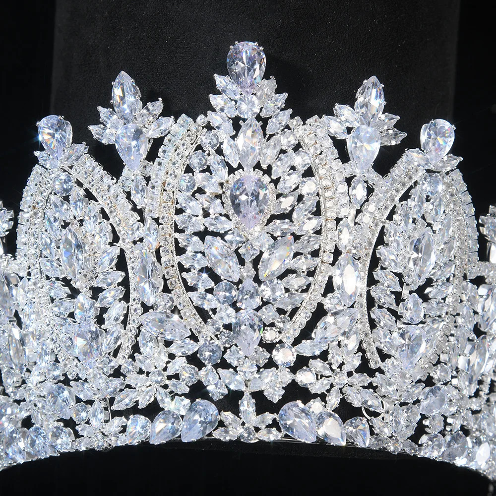 Big Large Zirconia Tiaras and Crowns Zircon Diadem Brides Princess Queen Headbands Wedding Accessories Bridal Hair Jewelry 251107