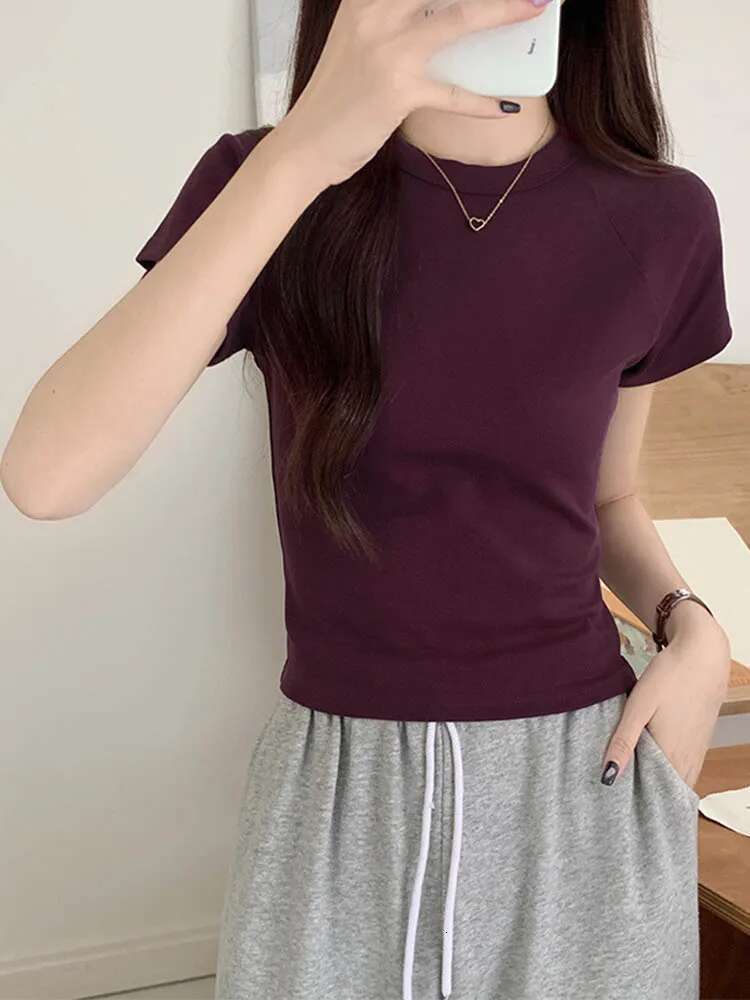 2024 Sexy O Neck Slim T Shirt Women Cotton Elastic Basic Solid Female Casual Korean Tops Short Sleeve Thin T-shirts