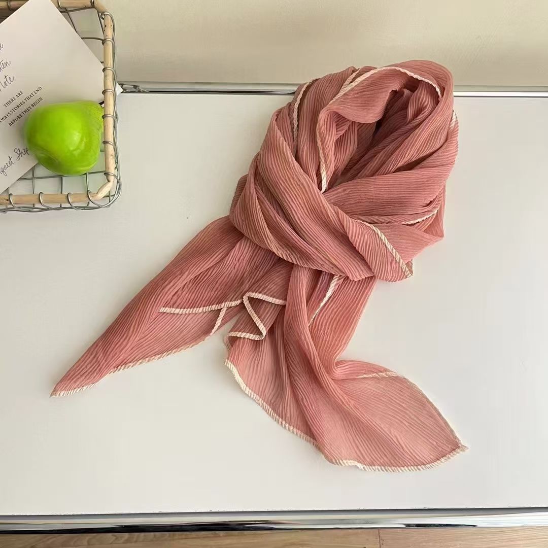 T444 new silk scarf fashion soft literary Korean style headscarf solid color all-match neck scarf autumn and winter summer shawl Tencel
