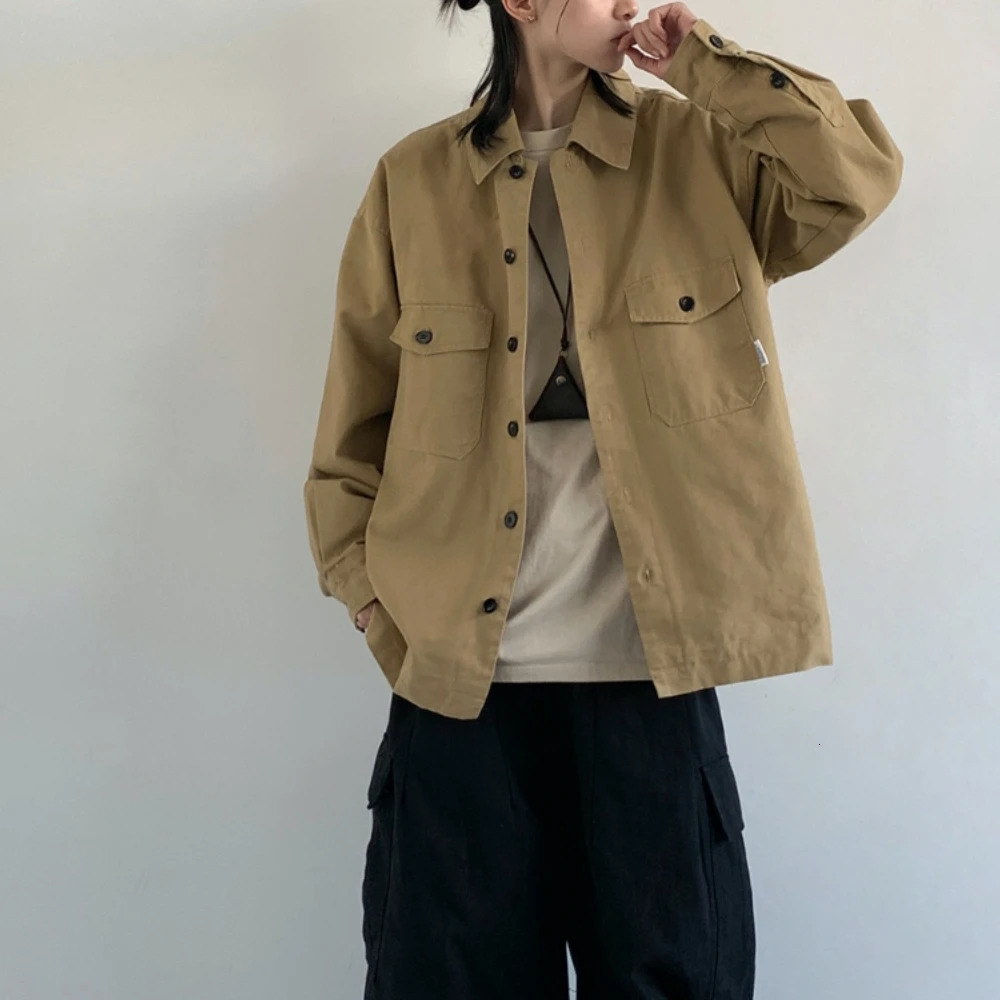 Vintage Cargo Jacket For Men Women Spring Fall Japanese Preppy Casual High Quality Cotton Khaki Trendy Streetwear Unisex Utility 250408